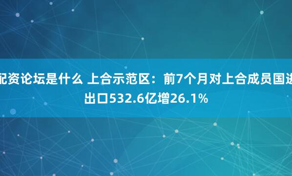 配资论坛是什么 上合示范区：前7个月对上合成员国进出口532.6亿增26.1%